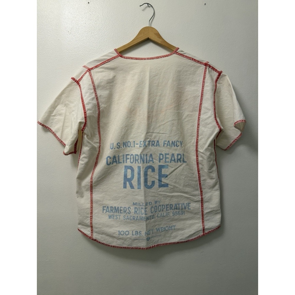Vintage California Pearl Rice Bag Custom Made Shirt Men's Large Button Beige